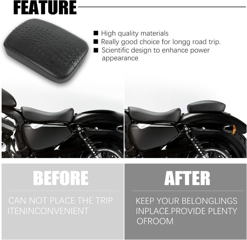 DREAMIZER Black Crocodile Leather Pillion Passenger Pad Rectangular Motorcycle Solo Seat Universal Rear Cusion 8 Suction Cups Pillon Cushion Compatible with Harley Custom Chopper Cruiser - Image 3